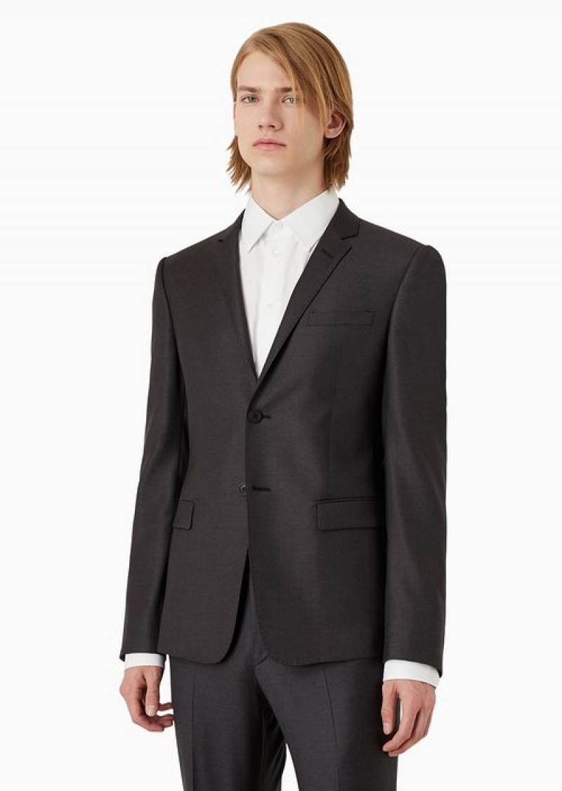 Grey Emporio Armani Single-breasted, Worsted Virgin-wool Jacket | EA-SN57814