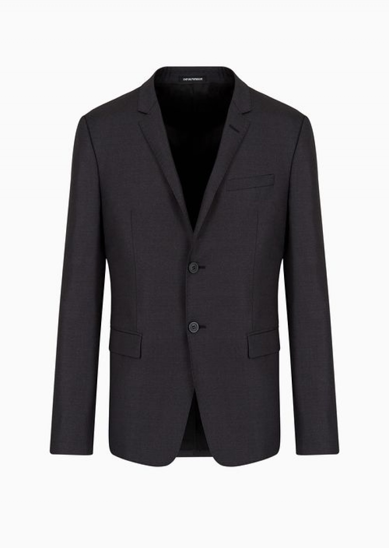 Grey Emporio Armani Single-breasted, Worsted Virgin-wool Jacket | EA-SN57814