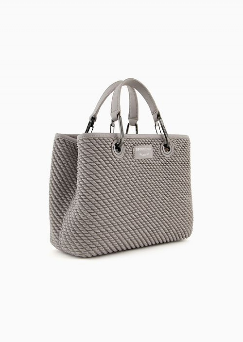 Grey Emporio Armani Small Nappa Leather-effect Embossed Myea Shopper Bag | EA-SN57324