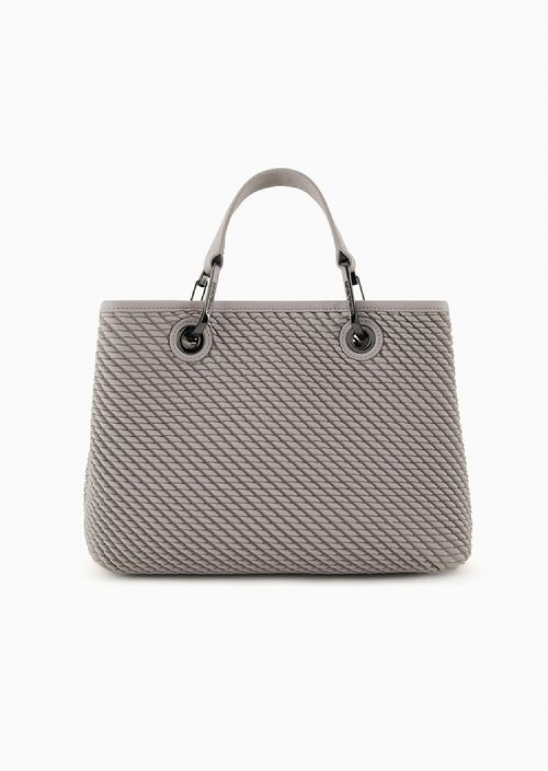 Grey Emporio Armani Small Nappa Leather-effect Embossed Myea Shopper Bag | EA-SN57324