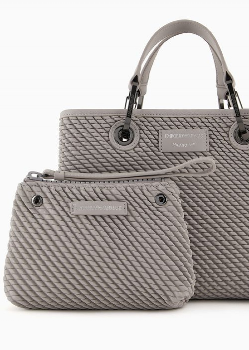 Grey Emporio Armani Small Nappa Leather-effect Embossed Myea Shopper Bag | EA-SN57324