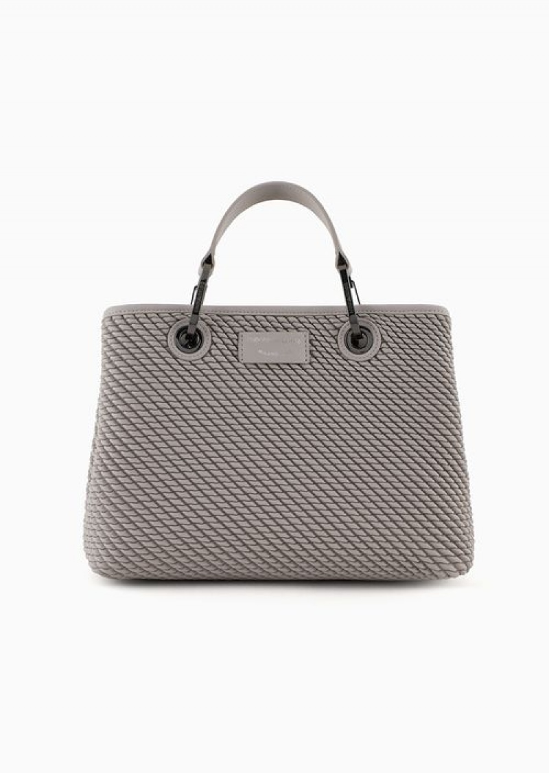 Grey Emporio Armani Small Nappa Leather-effect Embossed Myea Shopper Bag | EA-SN57324