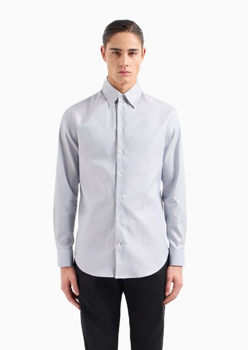 Grey Emporio Armani Textured Cotton Shirt With Micro Houndstooth Motif | EA-SN57893