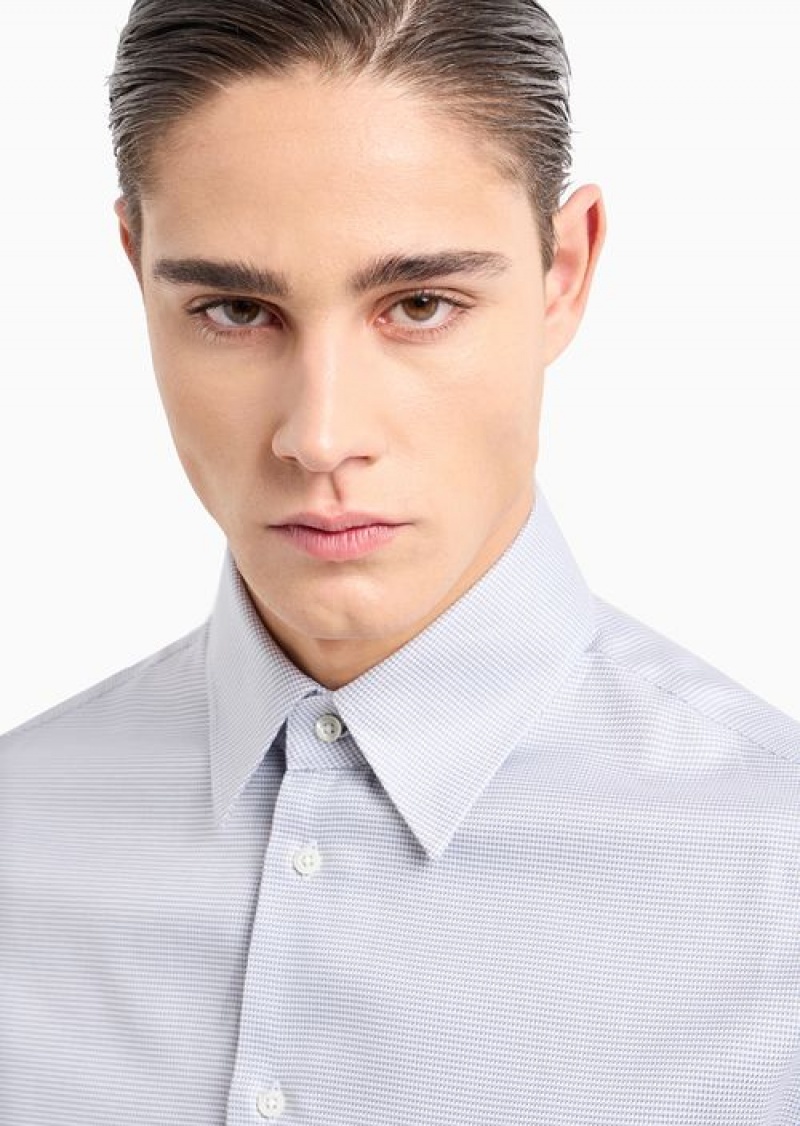 Grey Emporio Armani Textured Cotton Shirt With Micro Houndstooth Motif | EA-SN57893