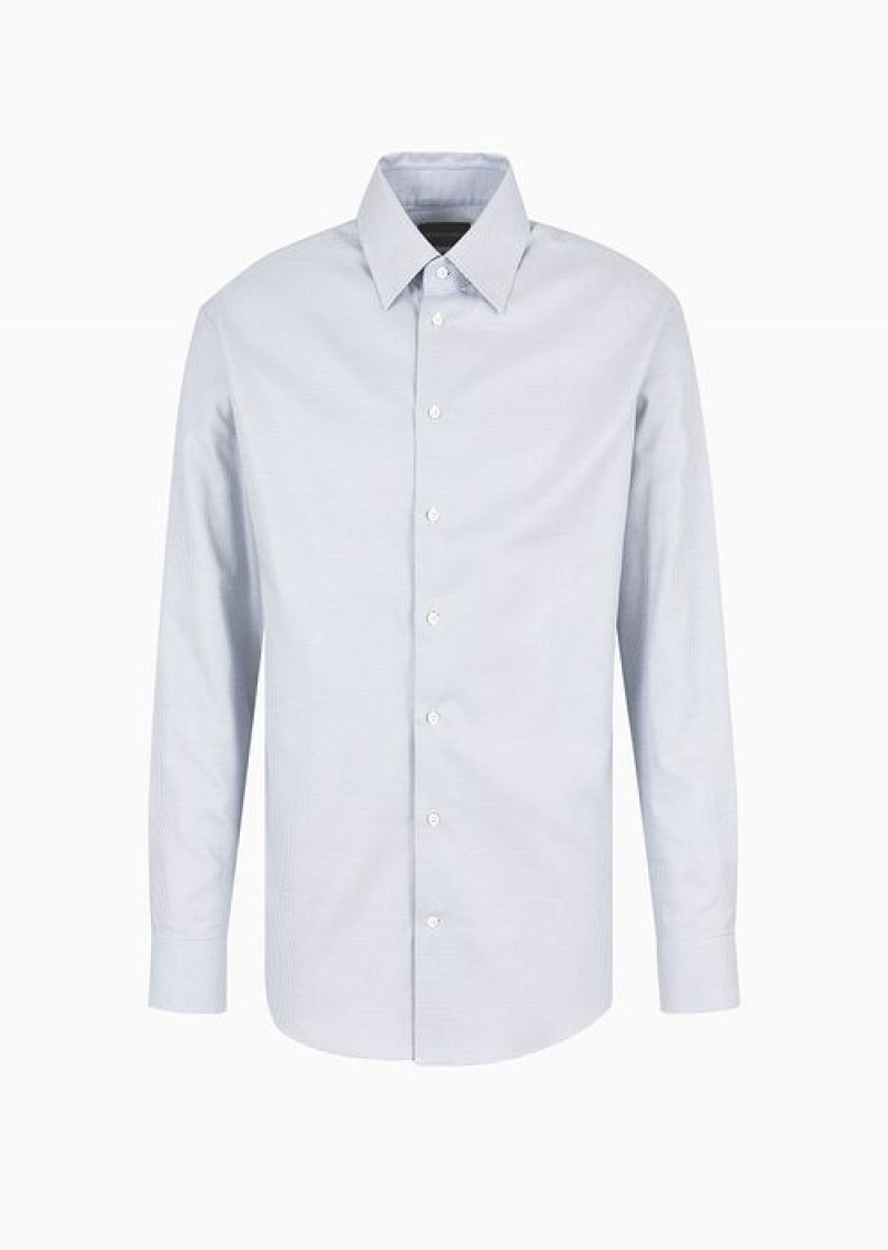 Grey Emporio Armani Textured Cotton Shirt With Micro Houndstooth Motif | EA-SN57893