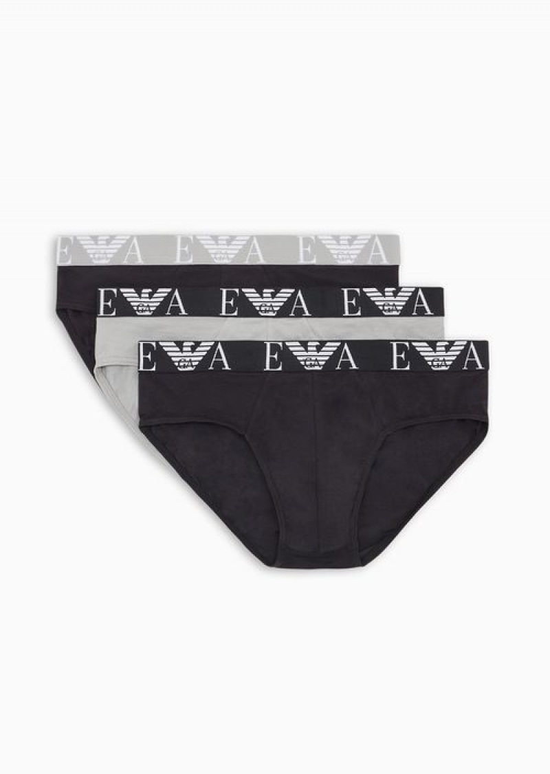 Grey Emporio Armani Three-pack Of Briefs With Bold Monogram Logo | EA-SN58835