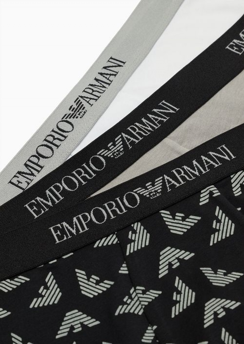 Grey Emporio Armani Three-pack Of Pure Cotton Boxer Briefs | EA-SN58803