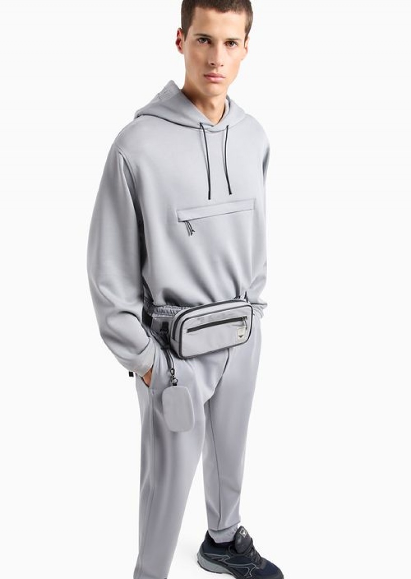 Grey Emporio Armani Travel Essentials Double-jersey Joggers | EA-SN58413