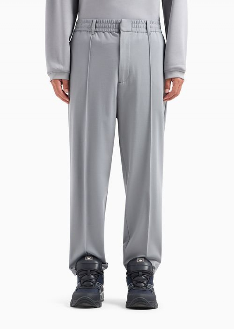 Grey Emporio Armani Travel Essentials Trousers In A Viscose Jersey Blend With Ribs And Elasticated Waist | EA-SN58415