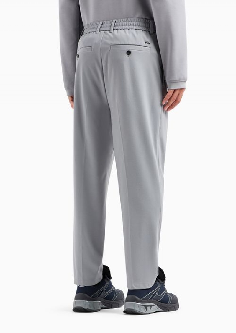 Grey Emporio Armani Travel Essentials Trousers In A Viscose Jersey Blend With Ribs And Elasticated Waist | EA-SN58415