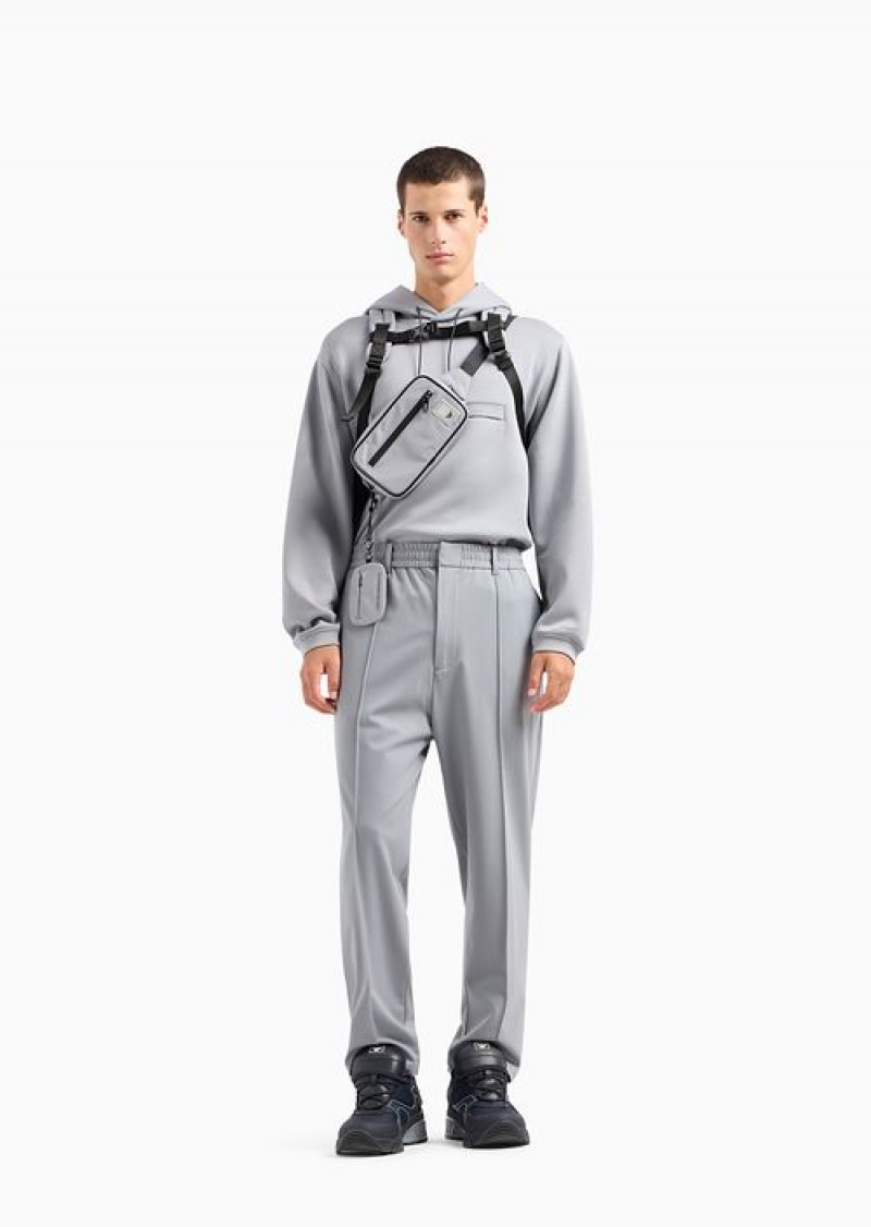 Grey Emporio Armani Travel Essentials Trousers In A Viscose Jersey Blend With Ribs And Elasticated Waist | EA-SN58415