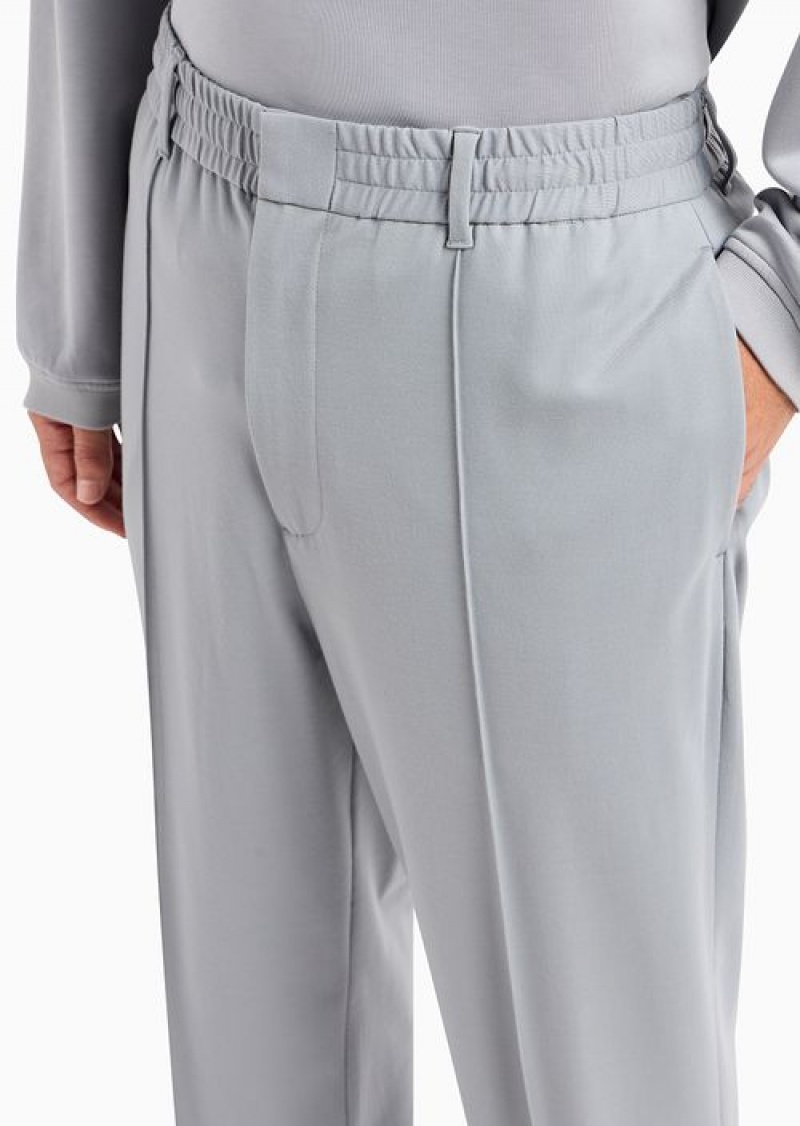 Grey Emporio Armani Travel Essentials Trousers In A Viscose Jersey Blend With Ribs And Elasticated Waist | EA-SN58415