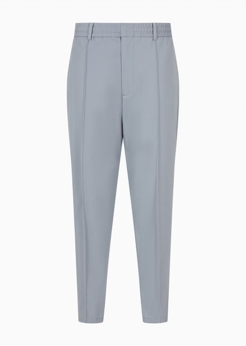 Grey Emporio Armani Travel Essentials Trousers In A Viscose Jersey Blend With Ribs And Elasticated Waist | EA-SN58415