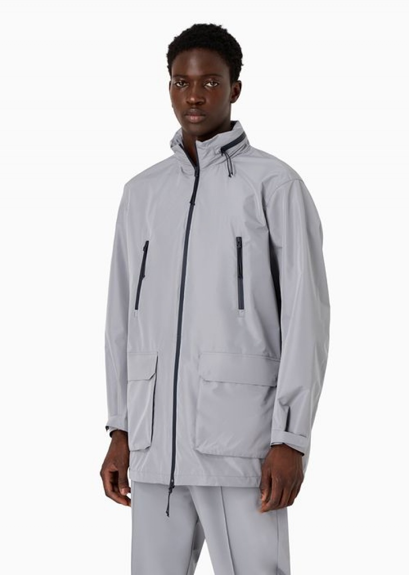 Grey Emporio Armani Travel Essentials Water-repellent Nylon Full-zip Blouson | EA-SN58259