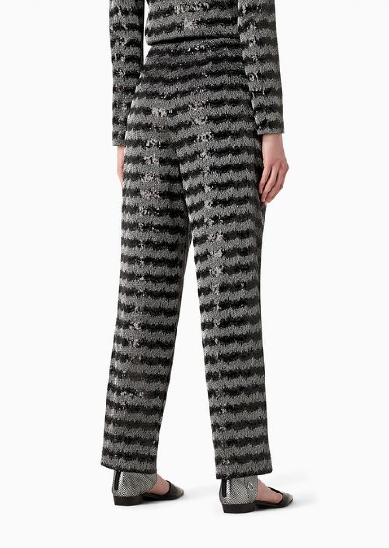 Grey Emporio Armani Trousers With A Chevron Motif With All-over Sequins And A Velvet Peplum | EA-SN56848