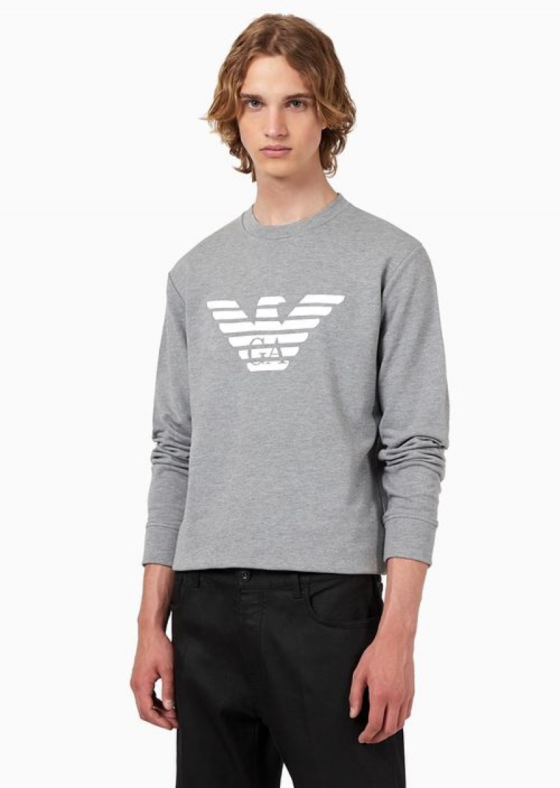 Grey Logo Emporio Armani Modal-blend Sweatshirt With Logo Print | EA-SN58538