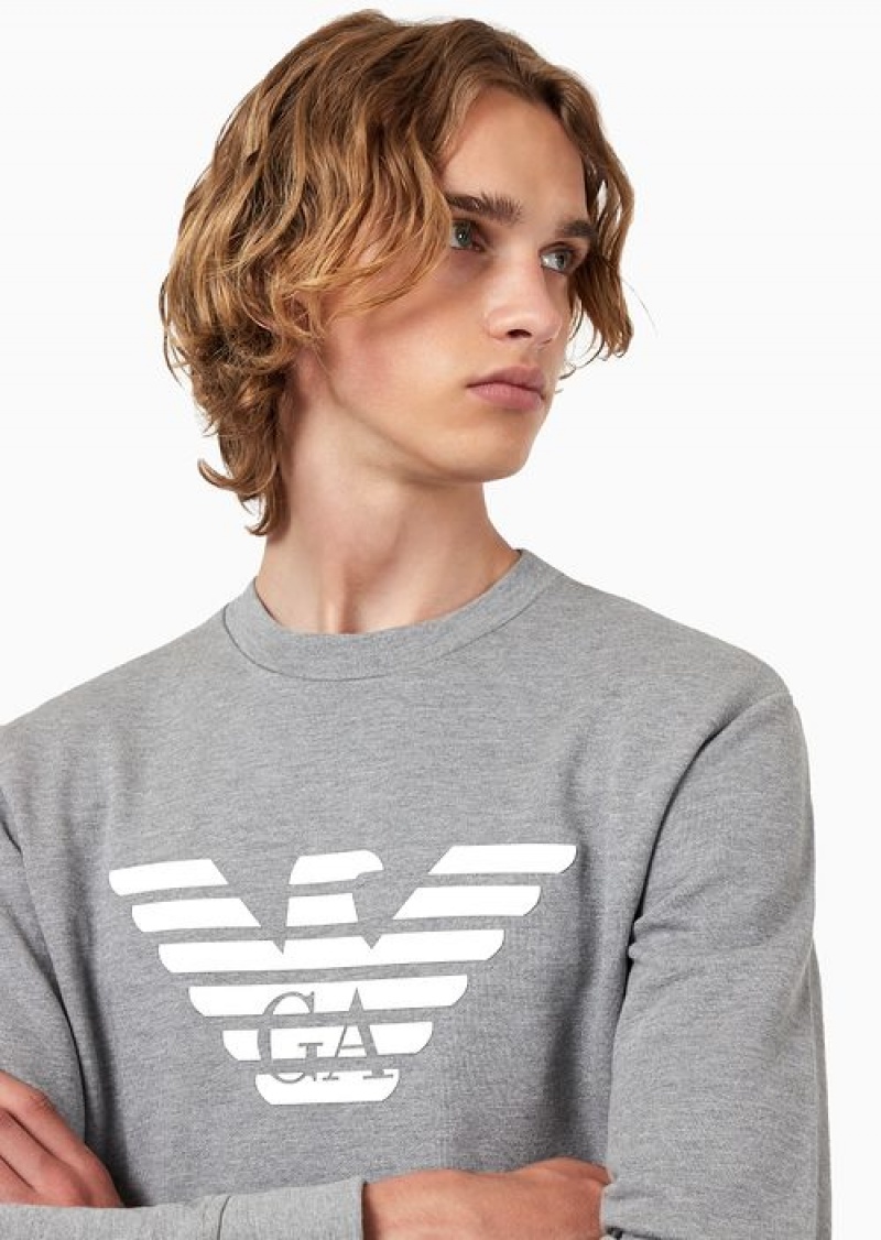 Grey Logo Emporio Armani Modal-blend Sweatshirt With Logo Print | EA-SN58538