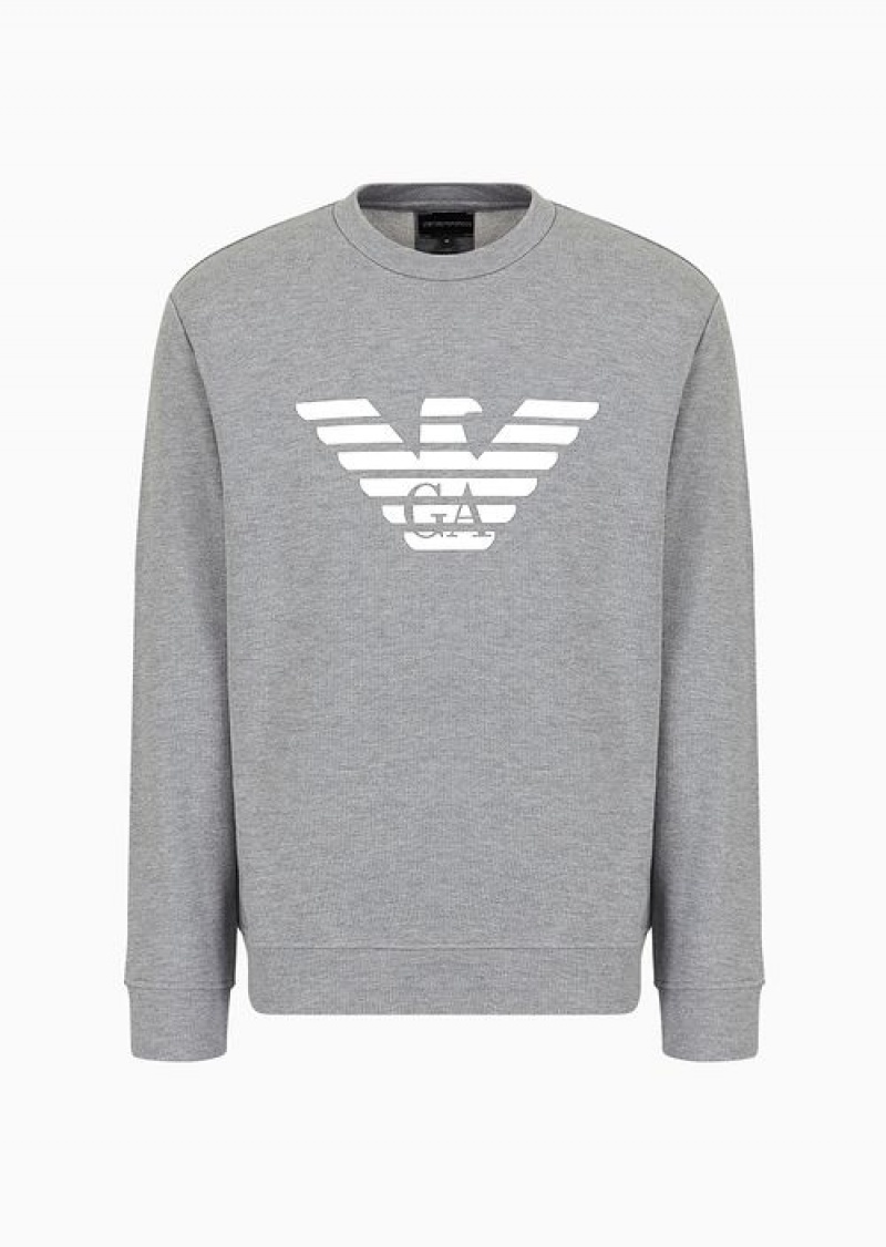 Grey Logo Emporio Armani Modal-blend Sweatshirt With Logo Print | EA-SN58538