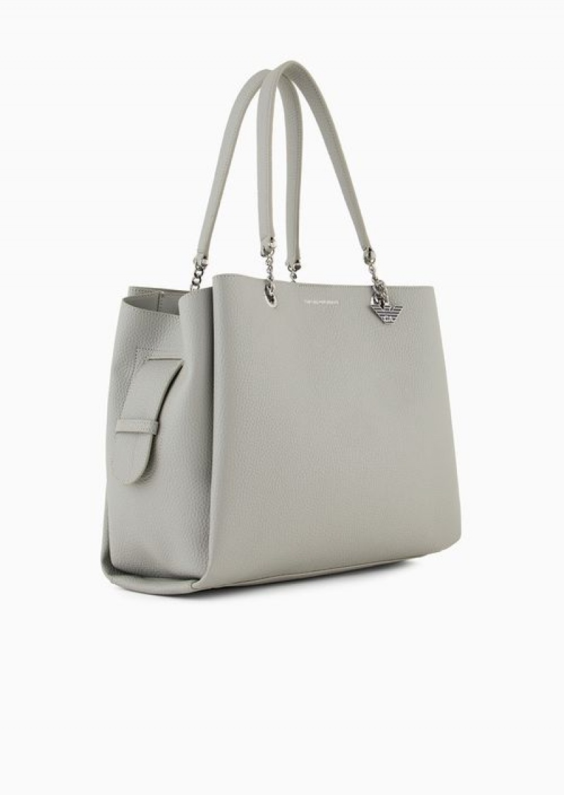 Grey Logo Emporio Armani Palmellato Leather-effect Shopper Bag With Eagle Charm | EA-SN57296