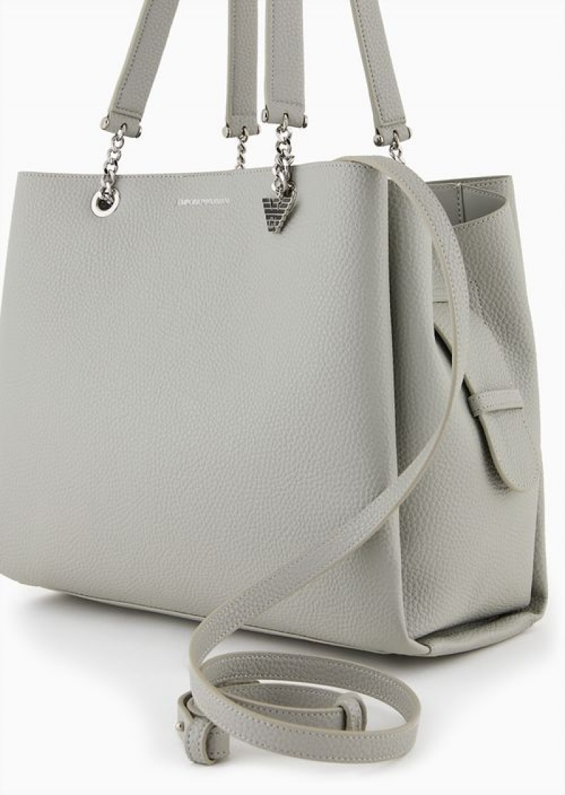 Grey Logo Emporio Armani Palmellato Leather-effect Shopper Bag With Eagle Charm | EA-SN57296