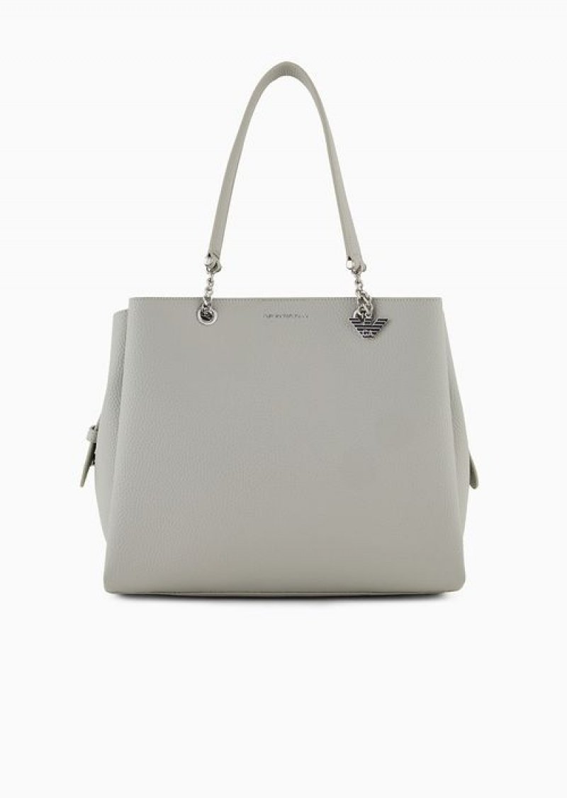 Grey Logo Emporio Armani Palmellato Leather-effect Shopper Bag With Eagle Charm | EA-SN57296