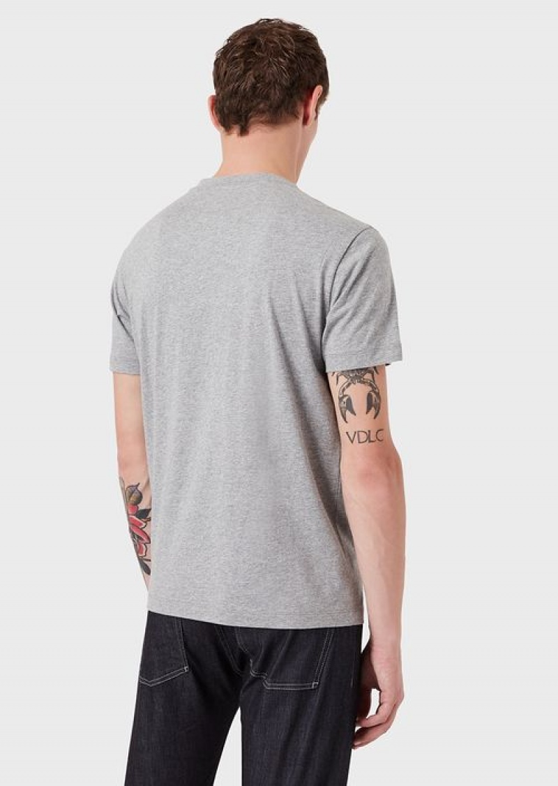 Grey Logo Emporio Armani Pima-jersey T-shirt With Logo Print | EA-SN58720