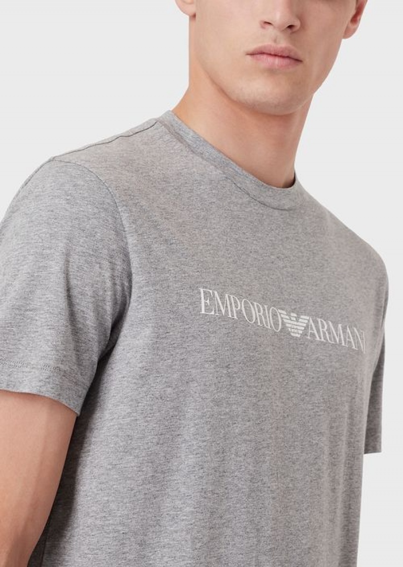 Grey Logo Emporio Armani Pima-jersey T-shirt With Logo Print | EA-SN58720