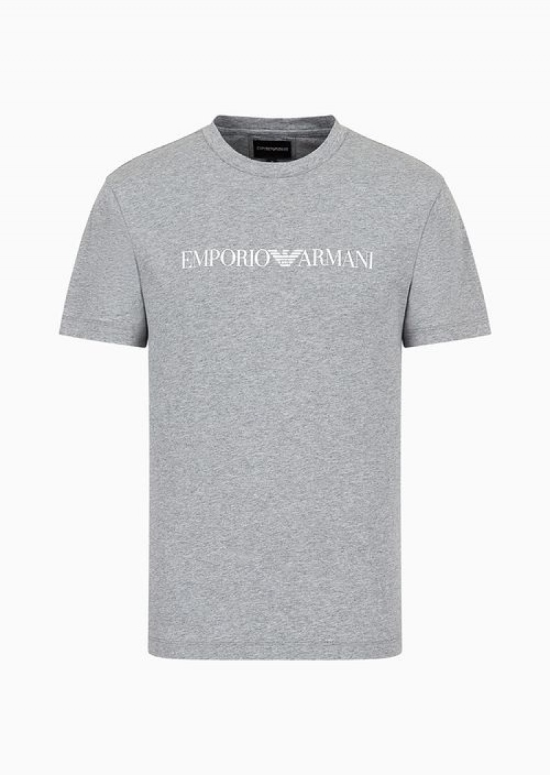 Grey Logo Emporio Armani Pima-jersey T-shirt With Logo Print | EA-SN58720