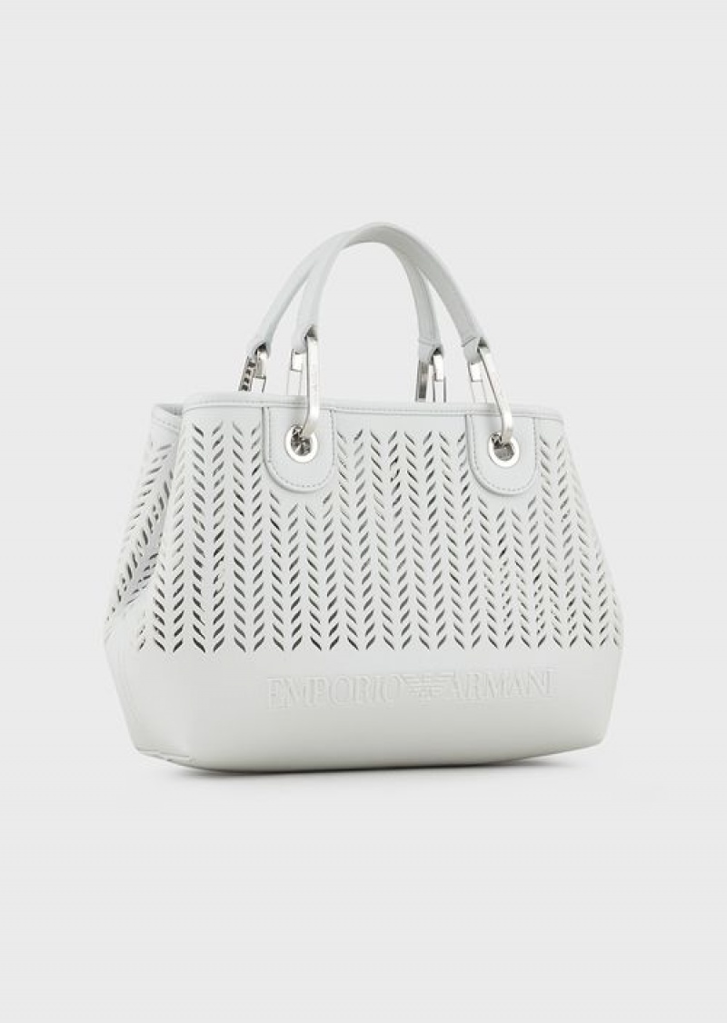 Ice Emporio Armani Armani Sustainability Values Small Myea Shopper Bag With Perforated Chevron Motif | EA-SN57278