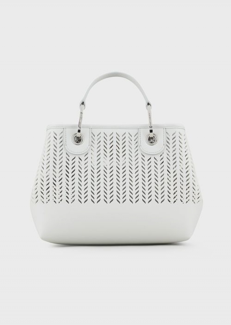 Ice Emporio Armani Armani Sustainability Values Small Myea Shopper Bag With Perforated Chevron Motif | EA-SN57278