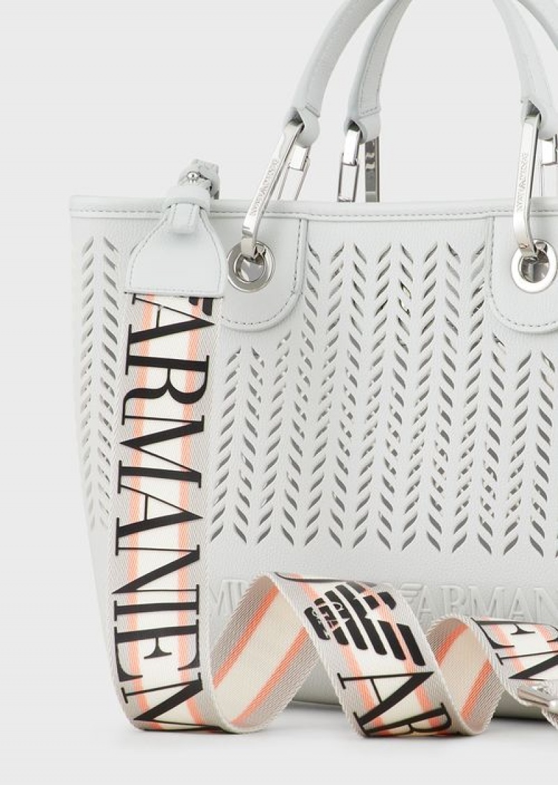 Ice Emporio Armani Armani Sustainability Values Small Myea Shopper Bag With Perforated Chevron Motif | EA-SN57278