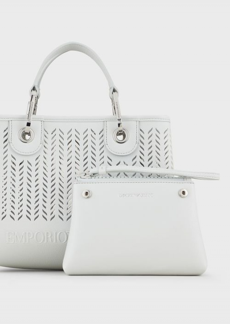 Ice Emporio Armani Armani Sustainability Values Small Myea Shopper Bag With Perforated Chevron Motif | EA-SN57278