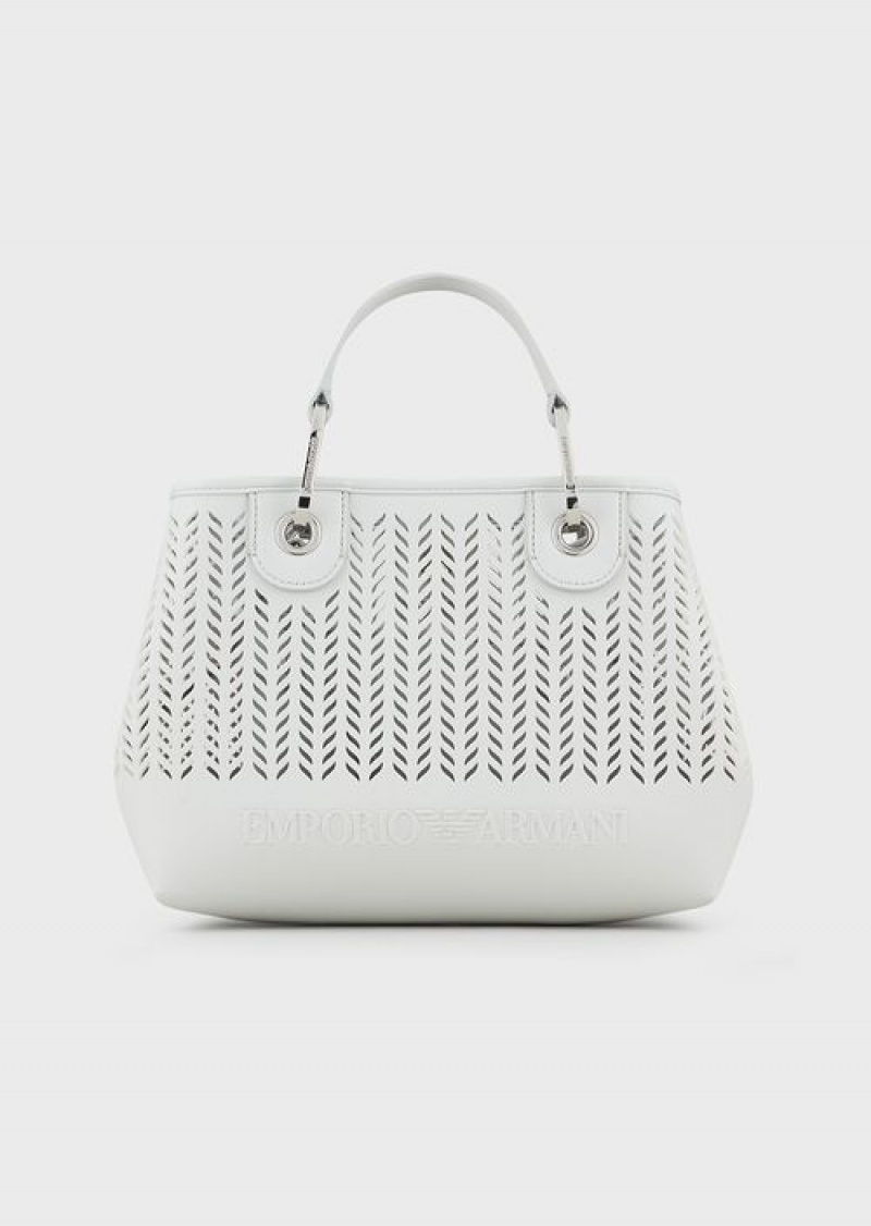 Ice Emporio Armani Armani Sustainability Values Small Myea Shopper Bag With Perforated Chevron Motif | EA-SN57278