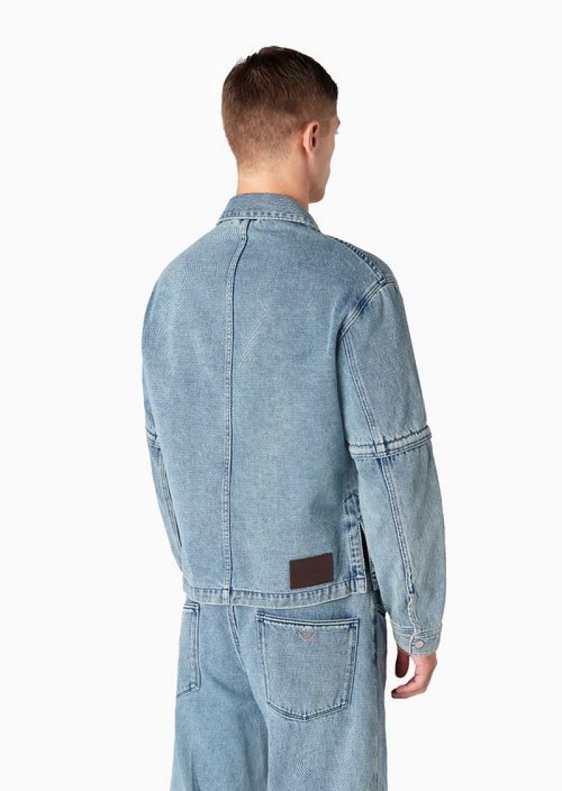 Light Blue Emporio Armani Denim Jacket With Detachable Sleeves | EA-SN58163