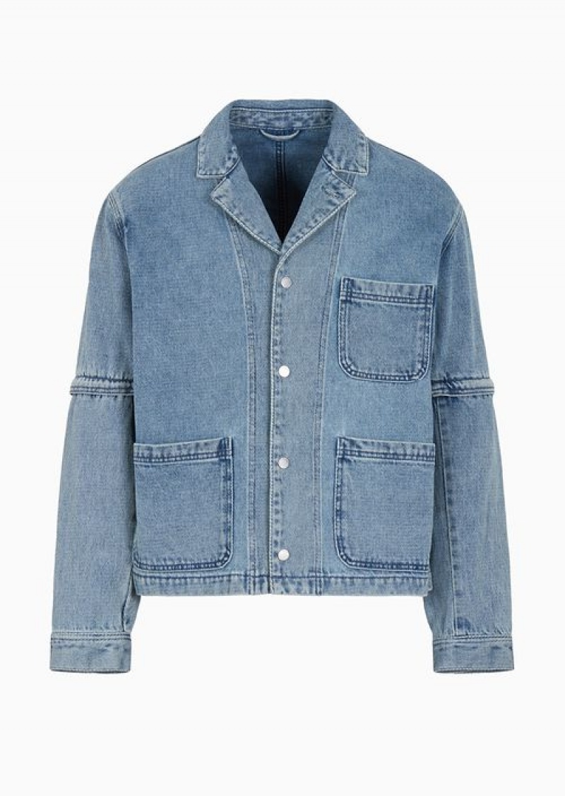 Light Blue Emporio Armani Denim Jacket With Detachable Sleeves | EA-SN58163