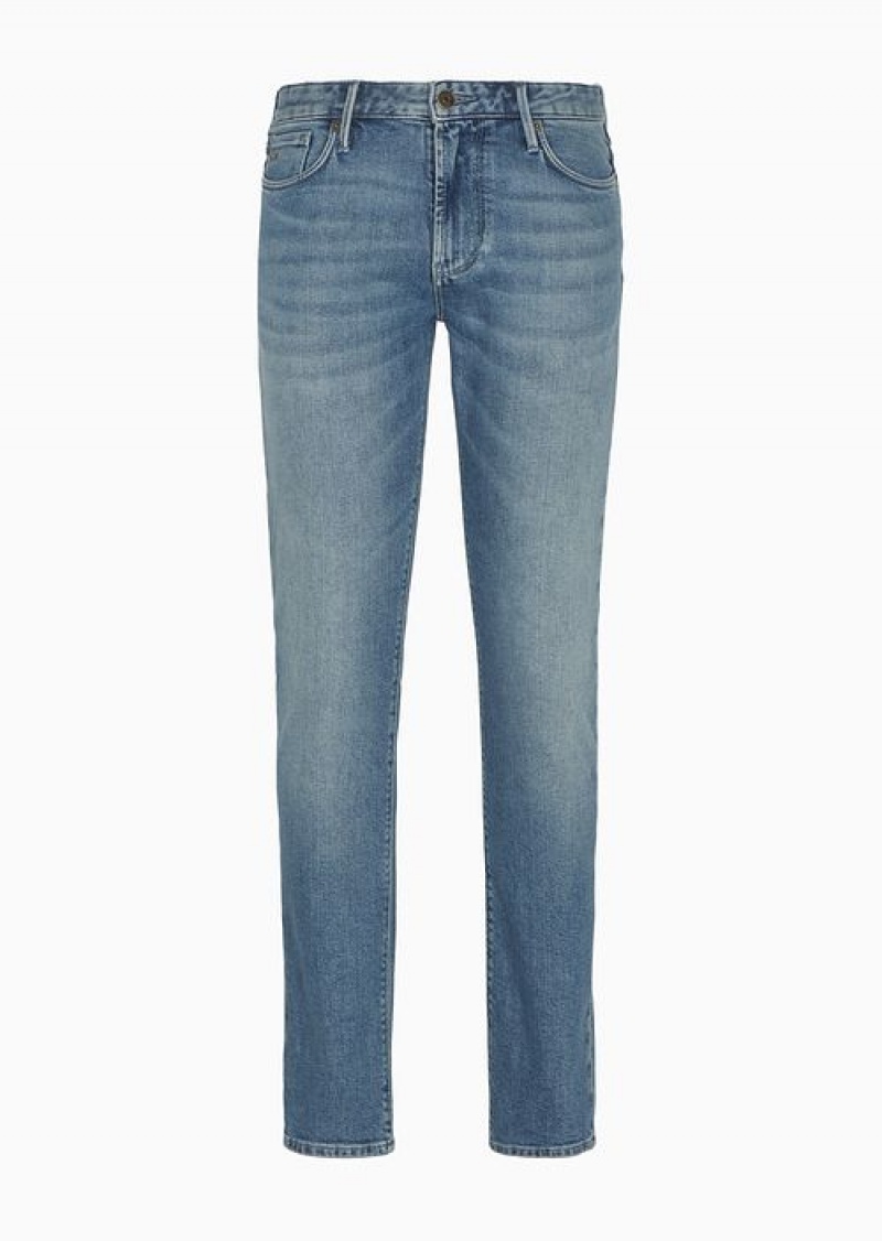 Light Blue Emporio Armani J06 Slim-fit Vintage-effect Denim Jeans | EA-SN57962