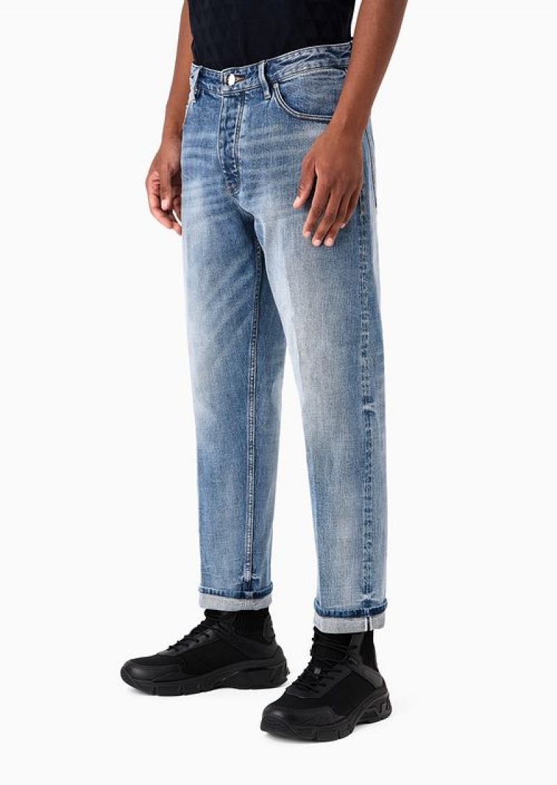 Light Blue Emporio Armani J69 Denim Lab Loose-fit Selvedge Denim Jeans | EA-SN57955