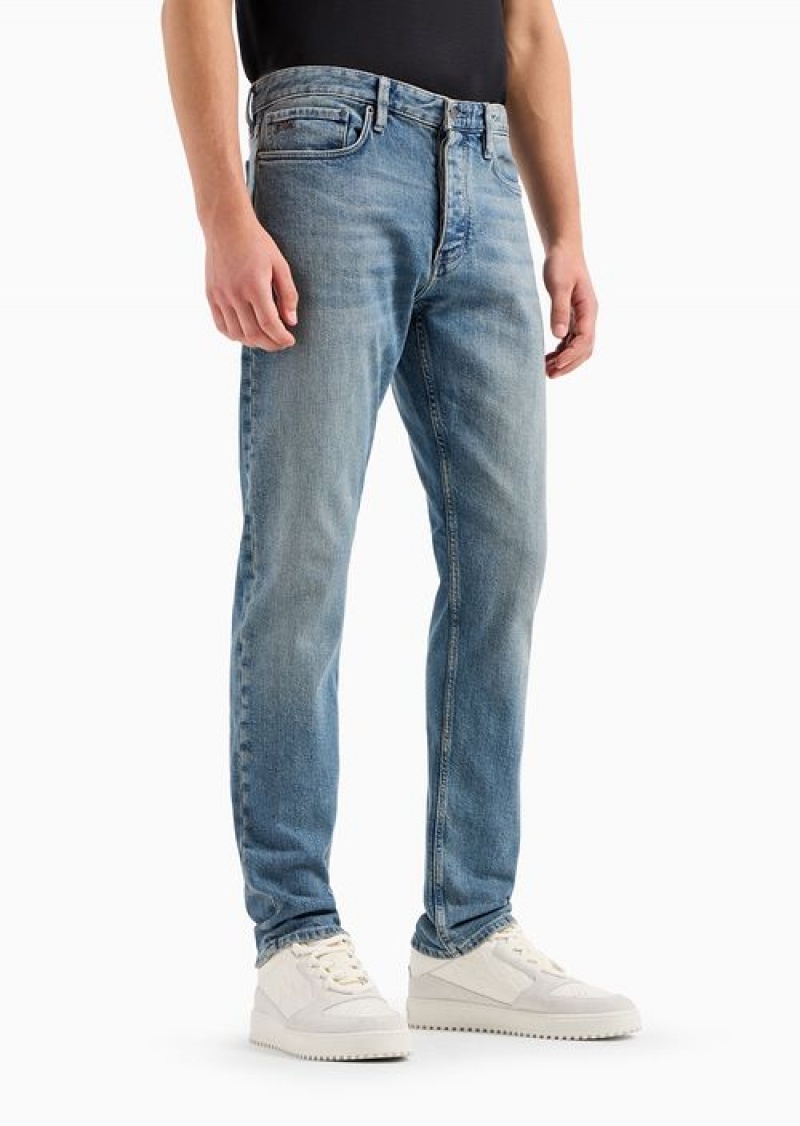 Light Blue Emporio Armani J75 Slim-fit Vintage-look Denim Jeans | EA-SN57941