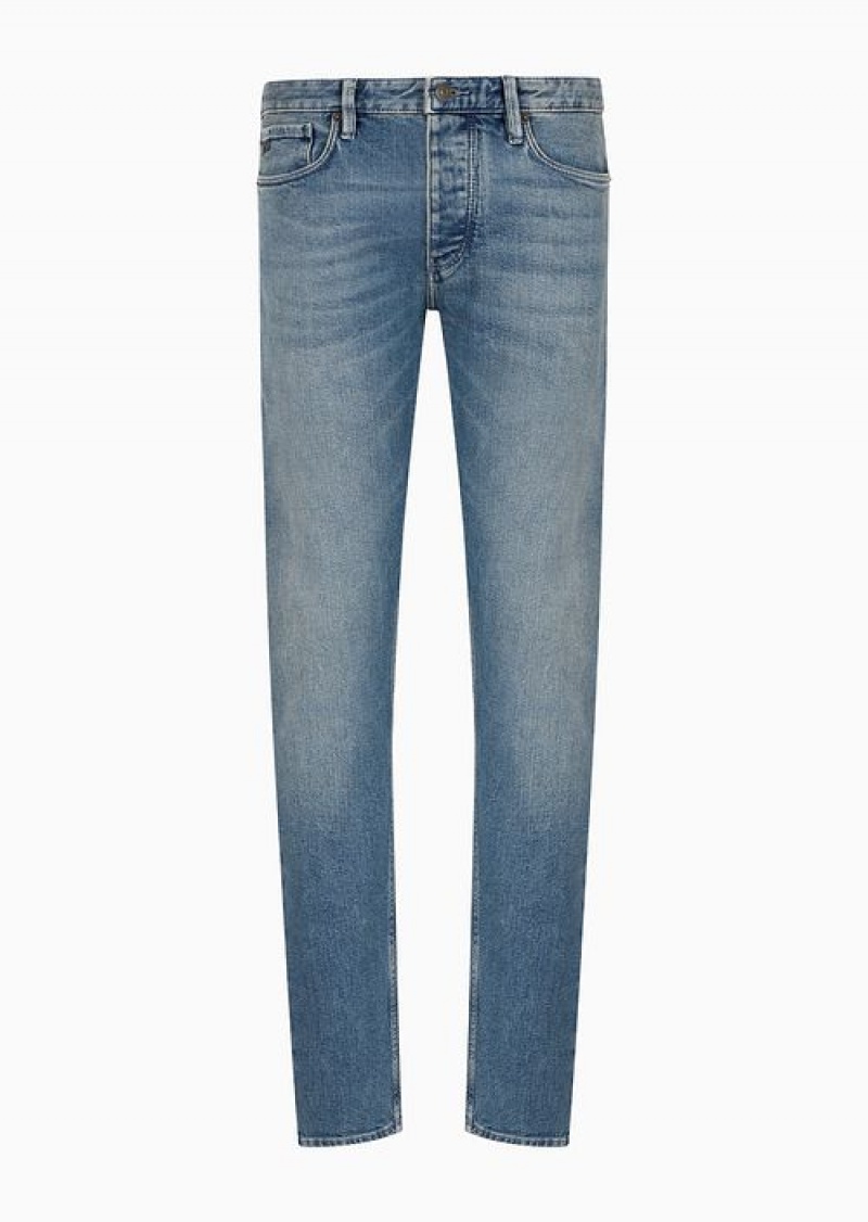 Light Blue Emporio Armani J75 Slim-fit Vintage-look Denim Jeans | EA-SN57941