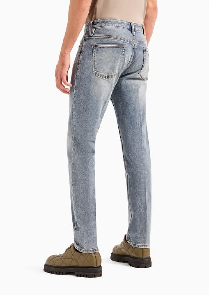 Light Blue Emporio Armani J75 Slim-fit Vintage-look Denim Jeans With Spots | EA-SN57948