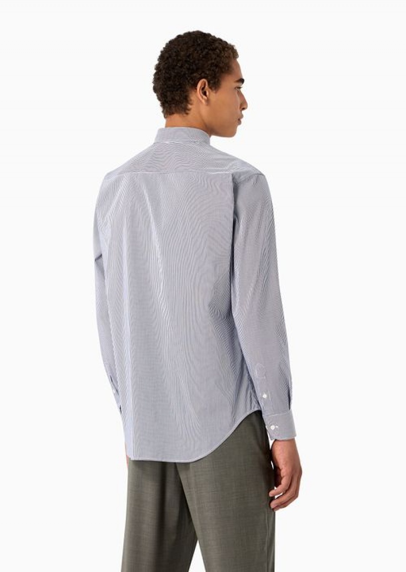 Light Blue Emporio Armani Modern-fit Shirt With Italian Collar In Stretch Cotton With Fine Jacquard Stripes | EA-SN57932