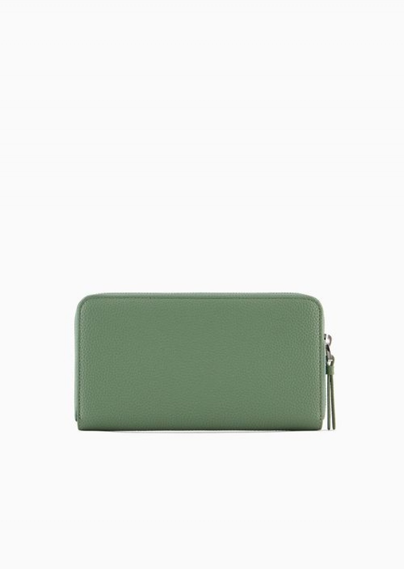 Light Green Emporio Armani Deer-print Myea Wallet With Wrap-around Zip | EA-SN57606