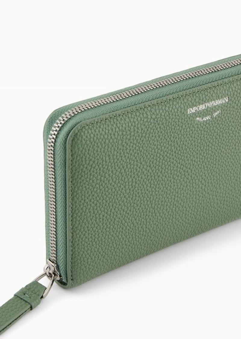 Light Green Emporio Armani Deer-print Myea Wallet With Wrap-around Zip | EA-SN57606