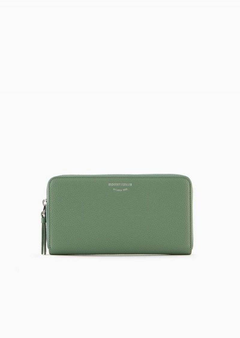 Light Green Emporio Armani Deer-print Myea Wallet With Wrap-around Zip | EA-SN57606