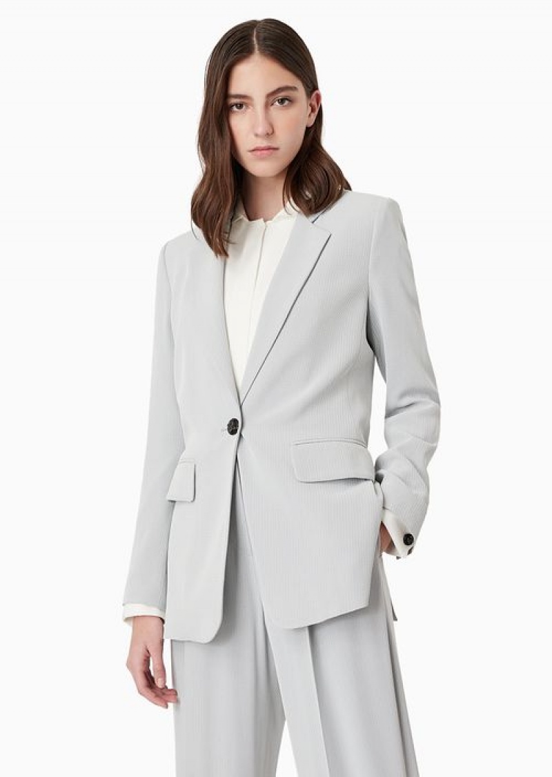 Light Grey Emporio Armani Lapel Blazer With Chevron Micro Pattern | EA-SN56472