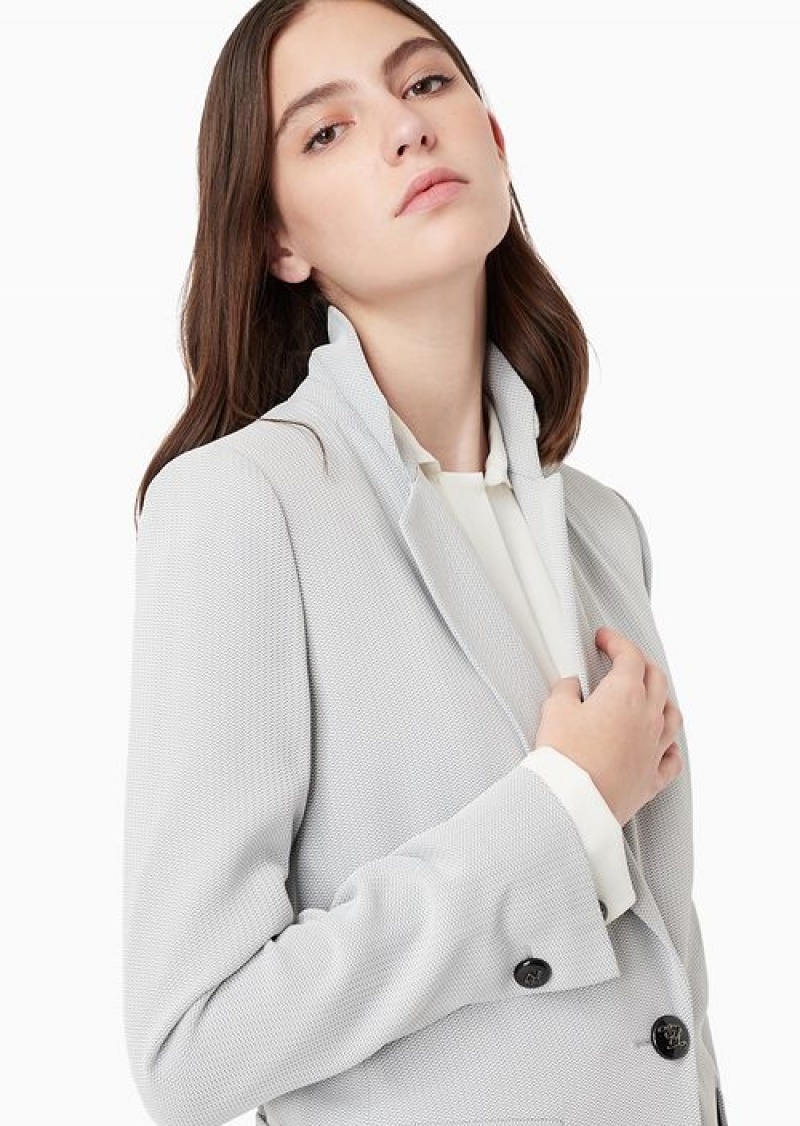 Light Grey Emporio Armani Lapel Blazer With Chevron Micro Pattern | EA-SN56472