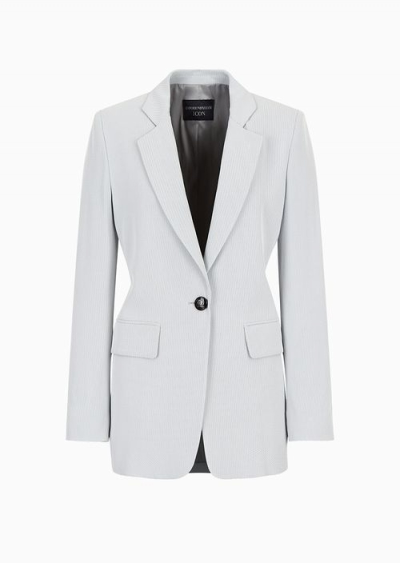 Light Grey Emporio Armani Lapel Blazer With Chevron Micro Pattern | EA-SN56472