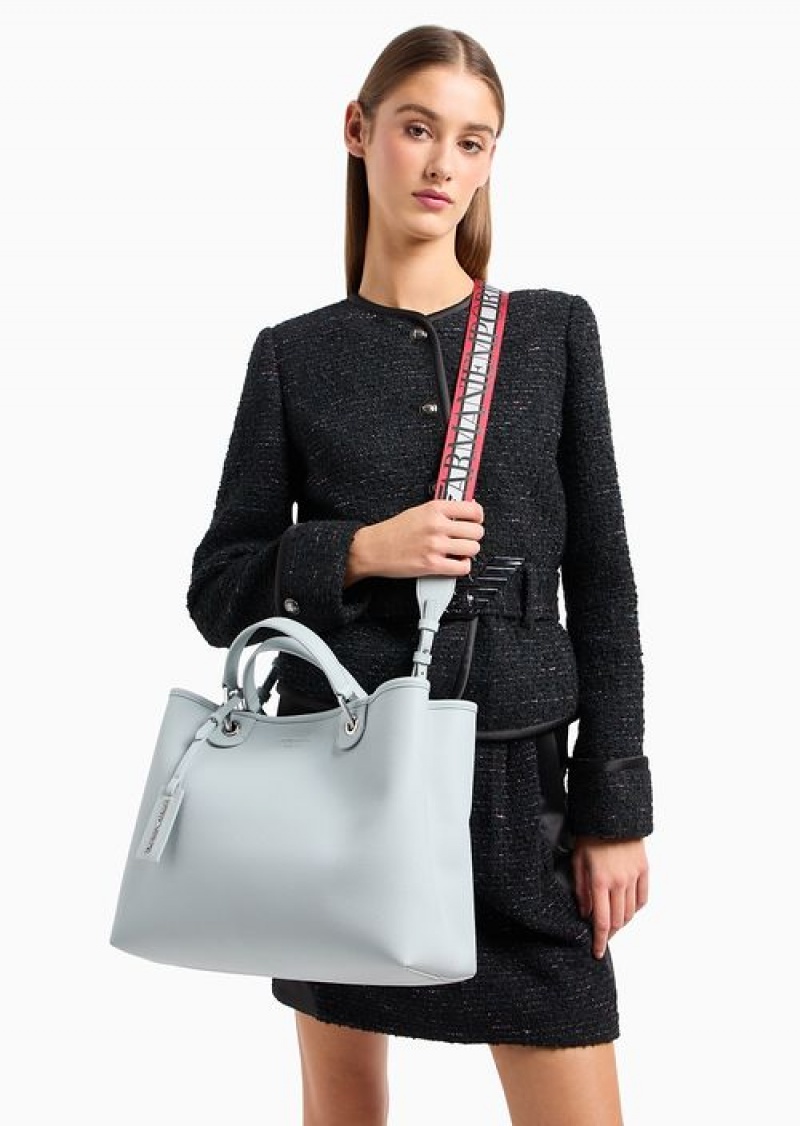 Light Grey Emporio Armani Medium Myea Shopper Bag With Deer Print | EA-SN57321