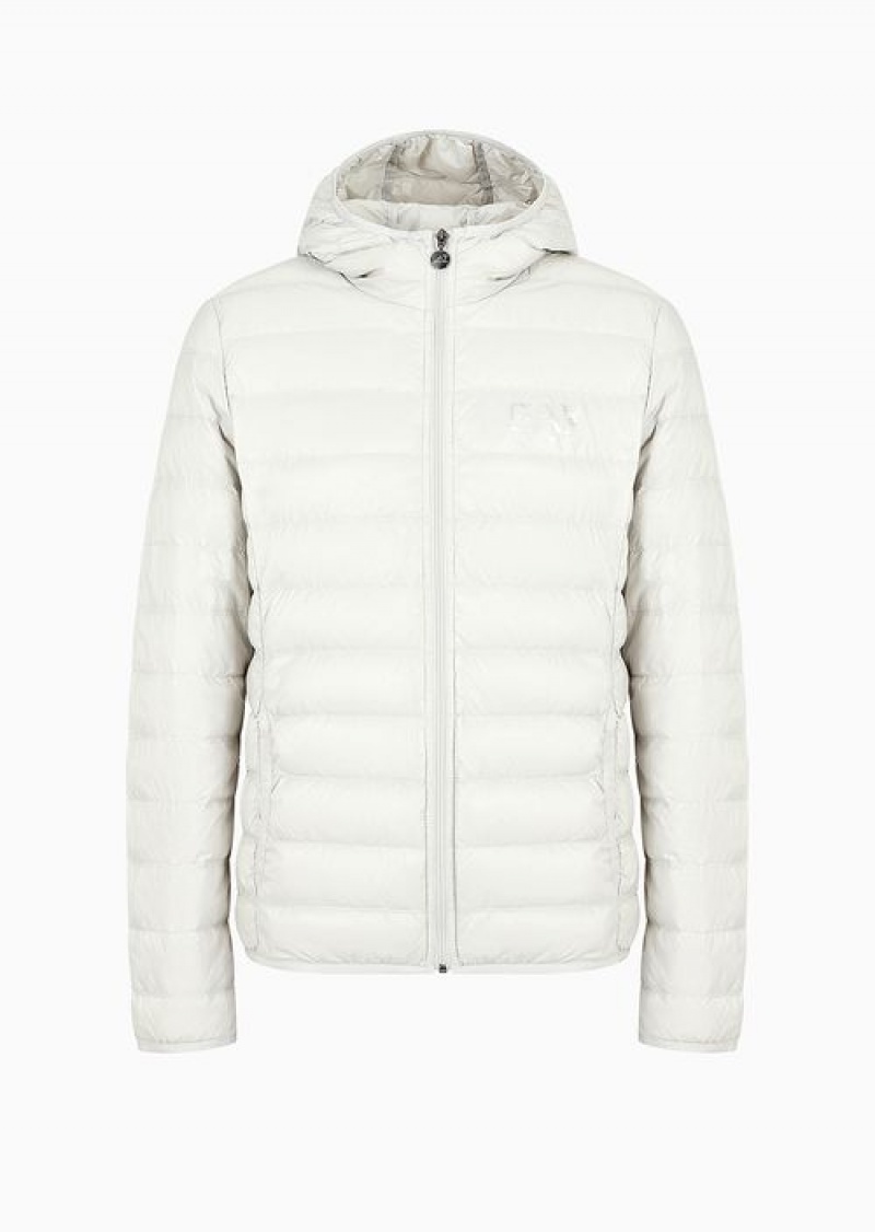 Light Grey Emporio Armani Packable Hooded Core Identity Puffer Jacket | EA7-SN59821