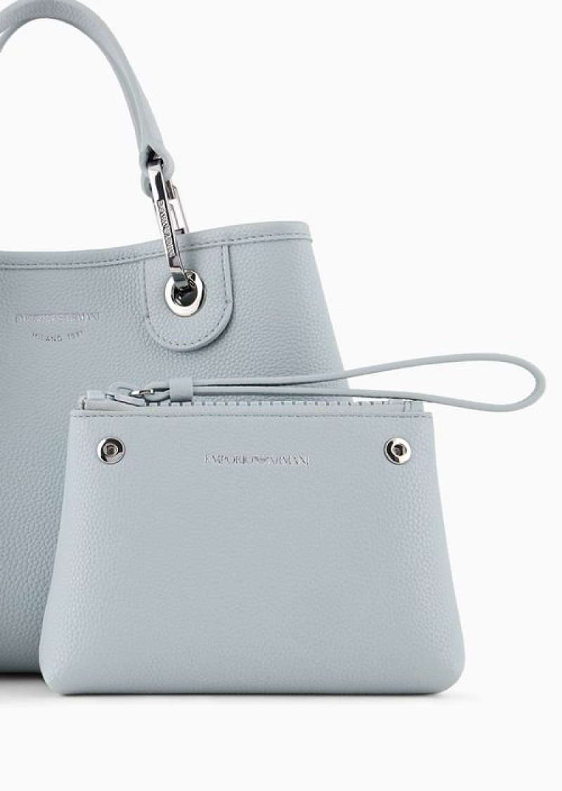 Light Grey Emporio Armani Small Myea Shopper Bag With Deer Print | EA-SN57305